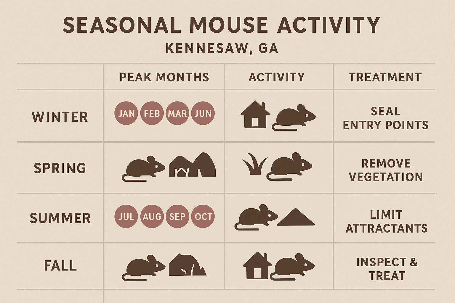 Seasonal mouse activity chart for Kennesaw, GA