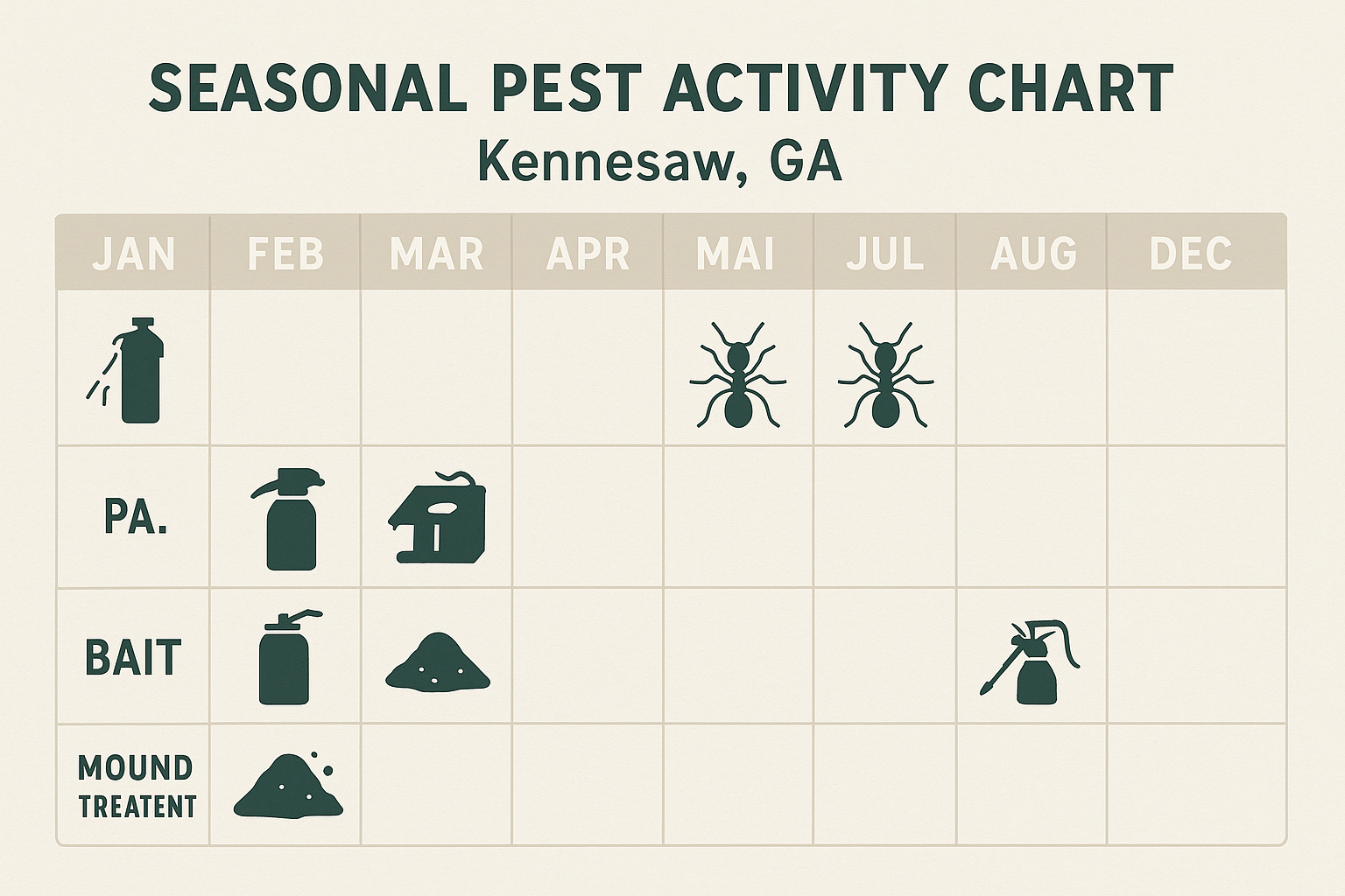 Seasonal ant activity chart for Kennesaw, GA