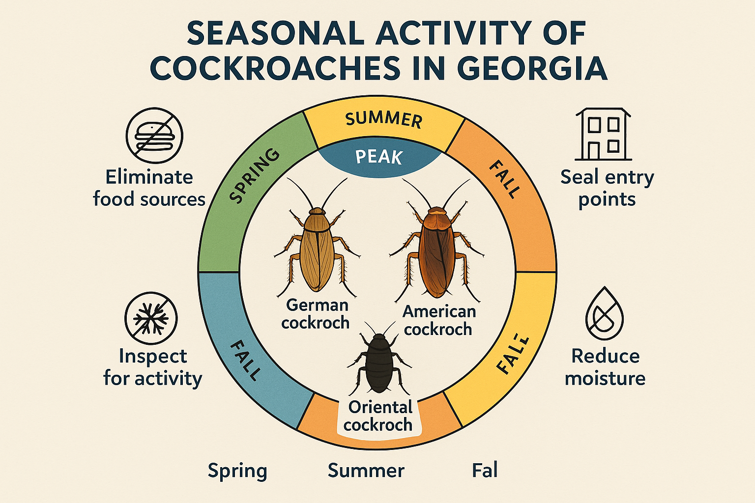 Seasonal activity chart of common cockroach species in Georgia