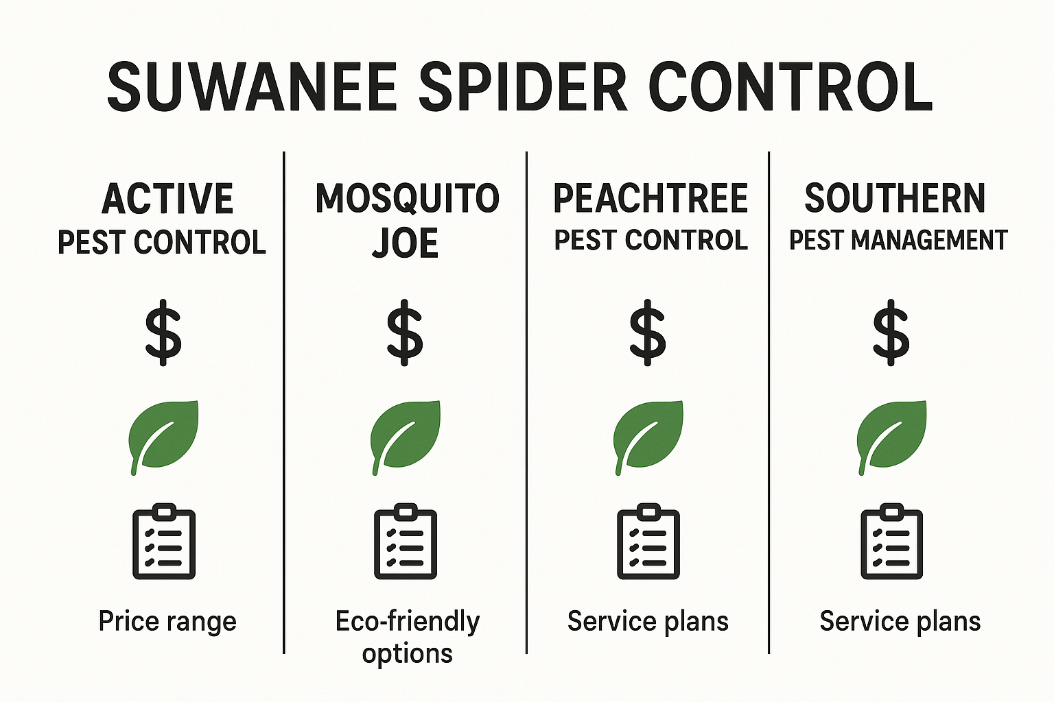Infographic comparing spider control providers in Suwanee, GA