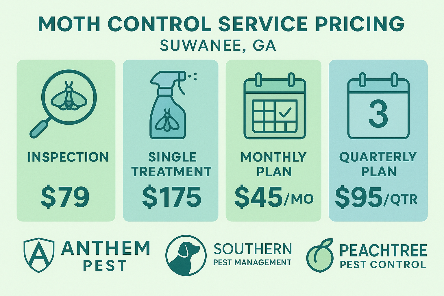 Moth control pricing comparison chart for Suwanee, GA