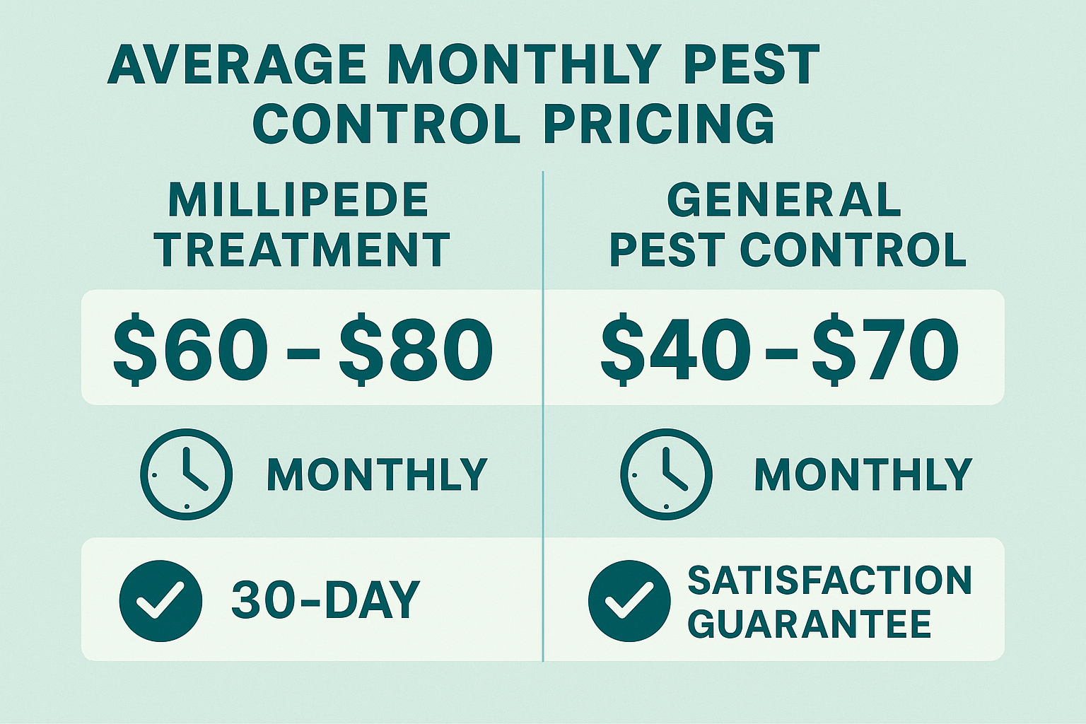 Cost comparison infographic for millipede control versus general pest control