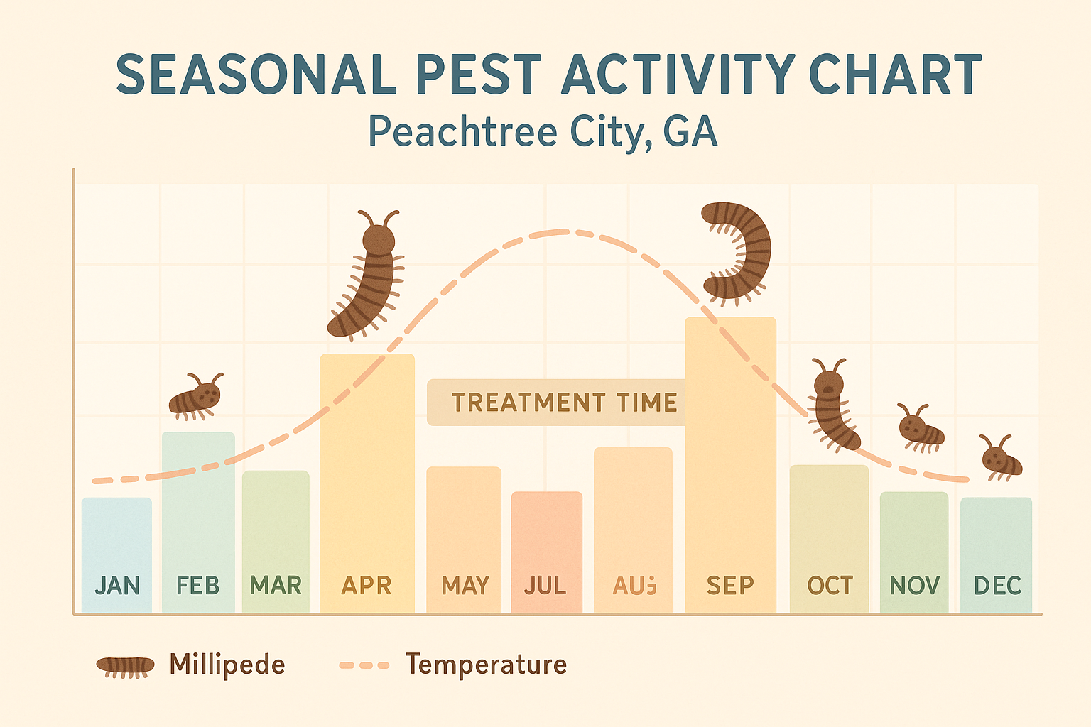 Seasonal millipede activity chart for Peachtree City, GA