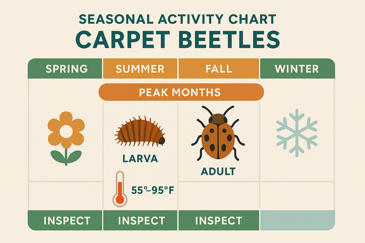 Seasonal activity chart for carpet beetles in Suwanee, GA