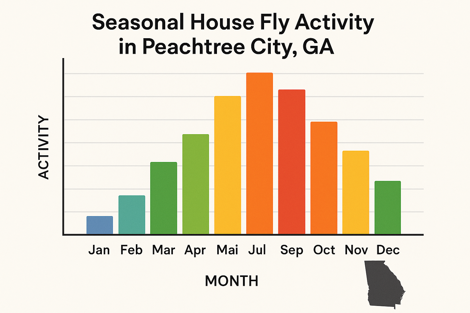 Seasonal house fly activity chart for Peachtree City, GA