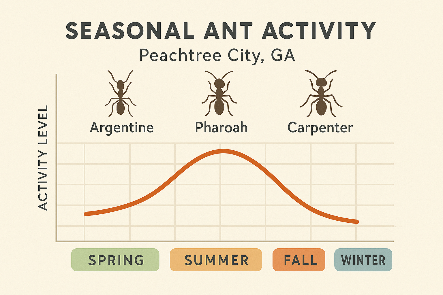 Seasonal ant activity chart for Peachtree City