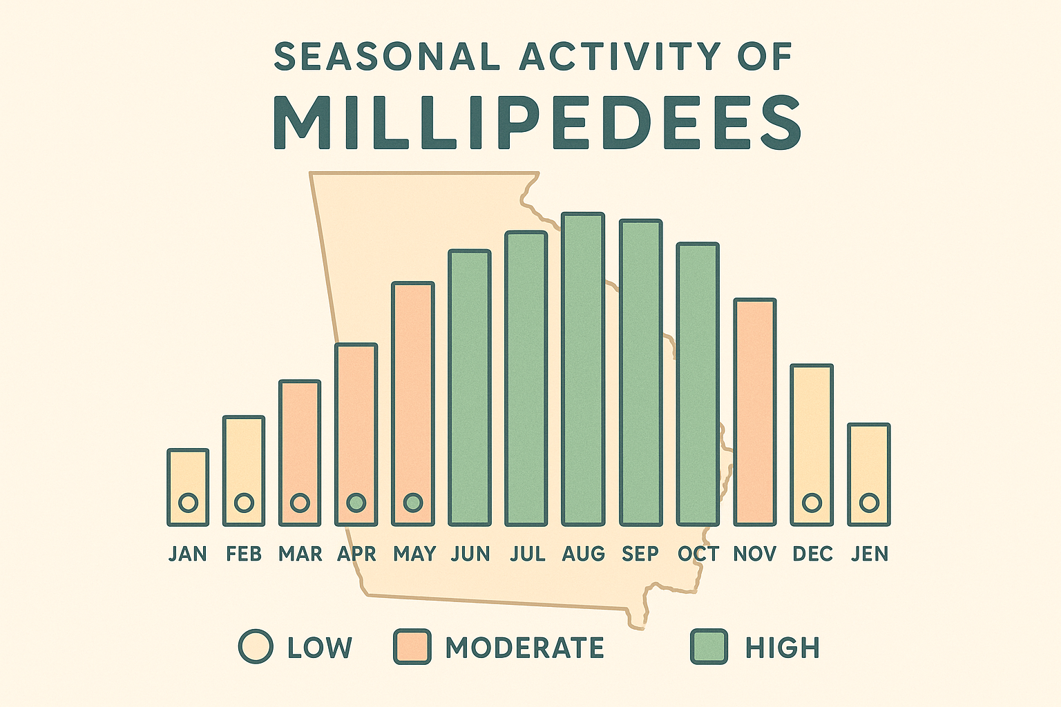 Millipede activity chart showing seasonal changes in Georgia