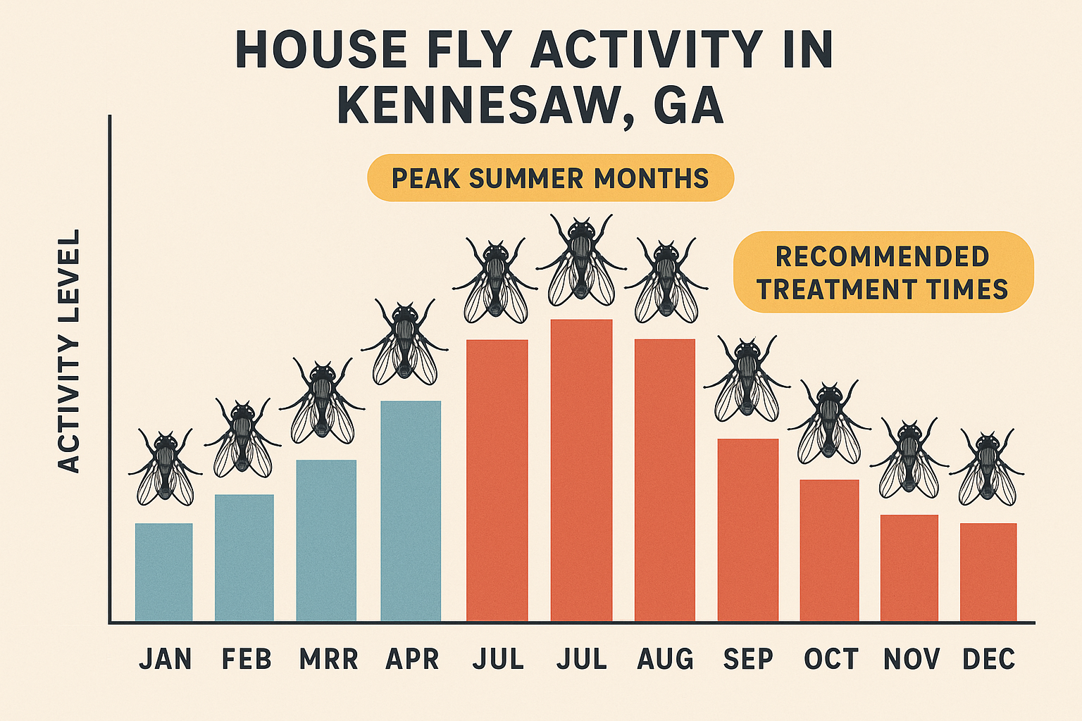 Monthly house fly activity levels in Kennesaw, GA