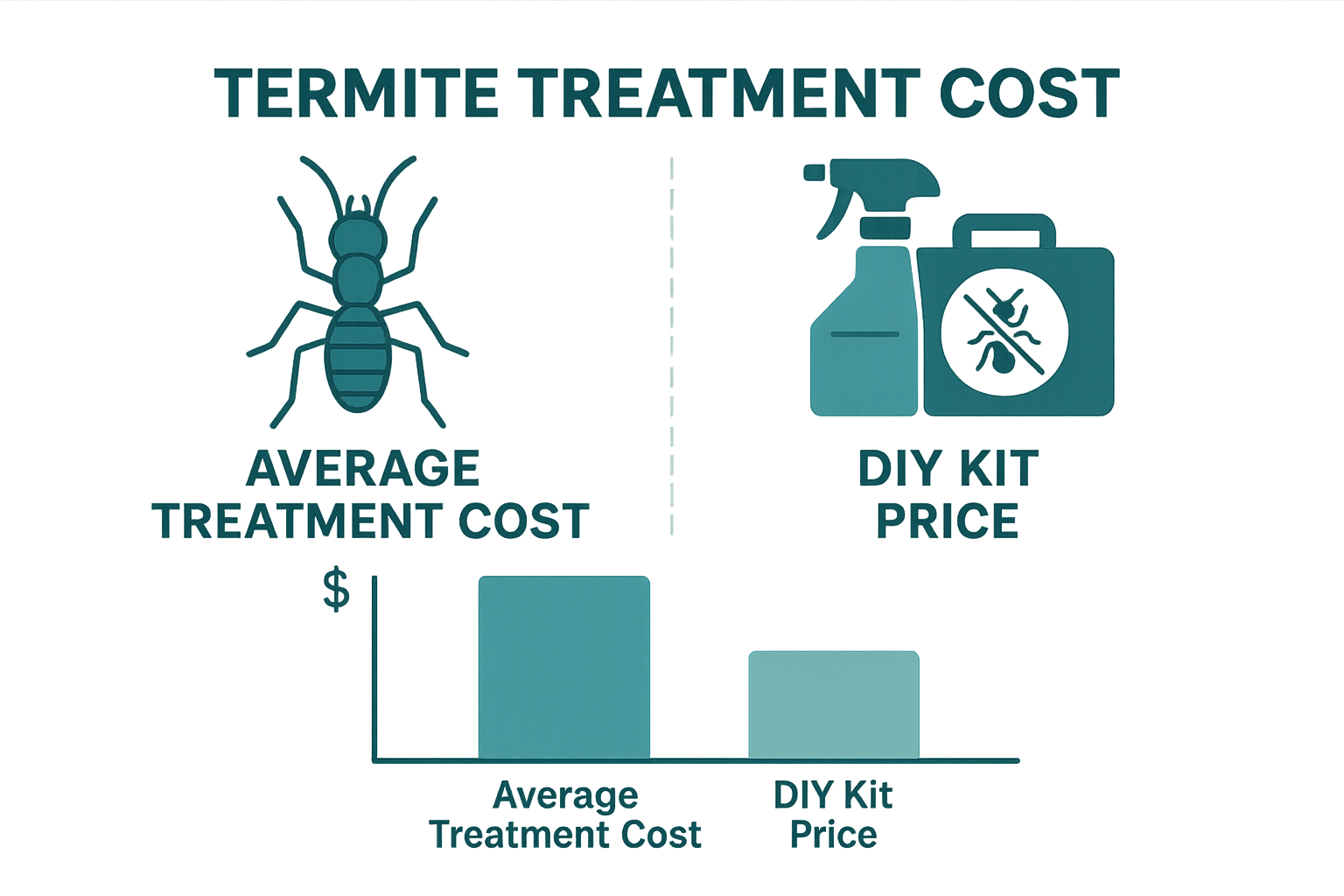Infographic comparing average professional termite treatment costs with DIY kit prices