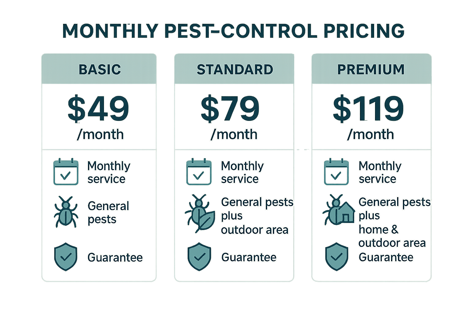 Mosquito control pricing infographic showing Basic, Standard, and Premium tiers
