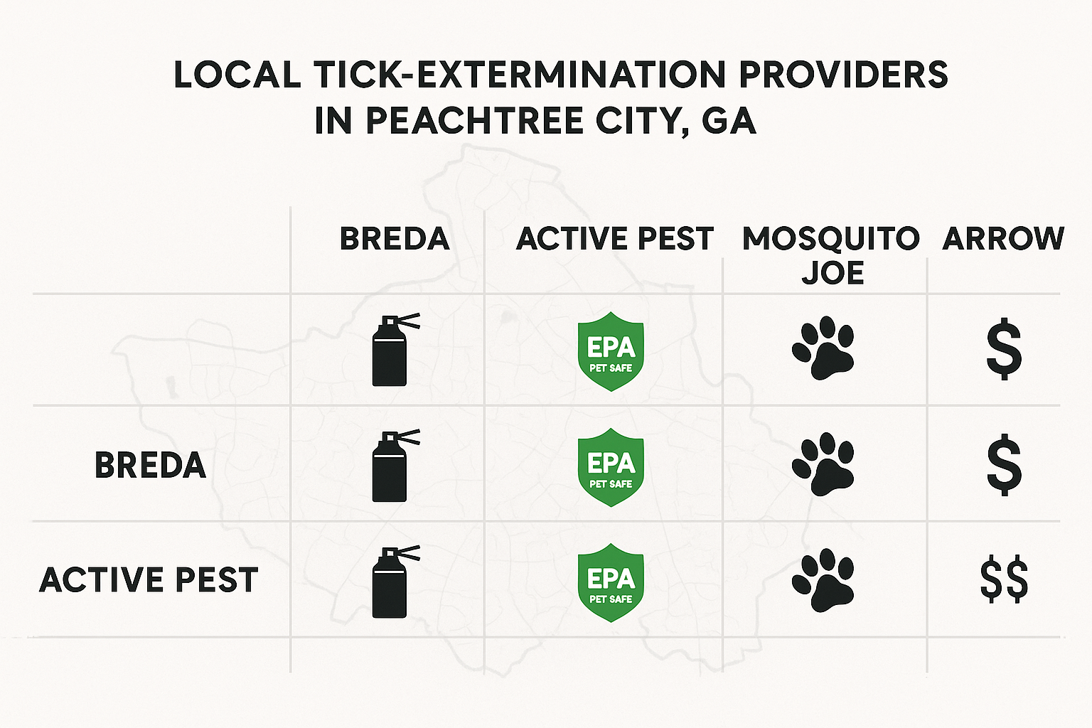 Infographic comparing tick‑extermination providers in Peachtree City