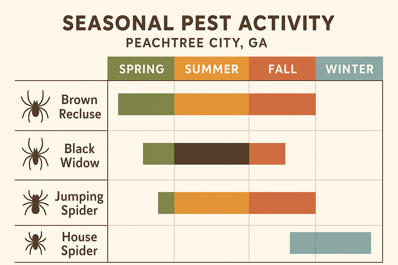 Seasonal spider activity chart for Peachtree City, GA