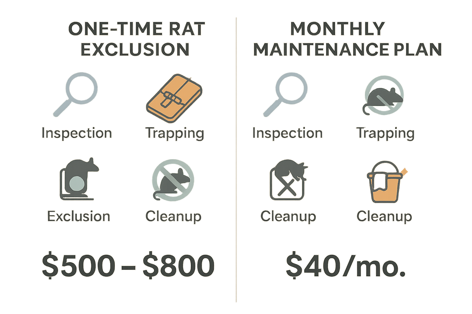 How much does rat control cost in Woodstock, Georgia? 3 Illustration of rat exclusion and maintenance process