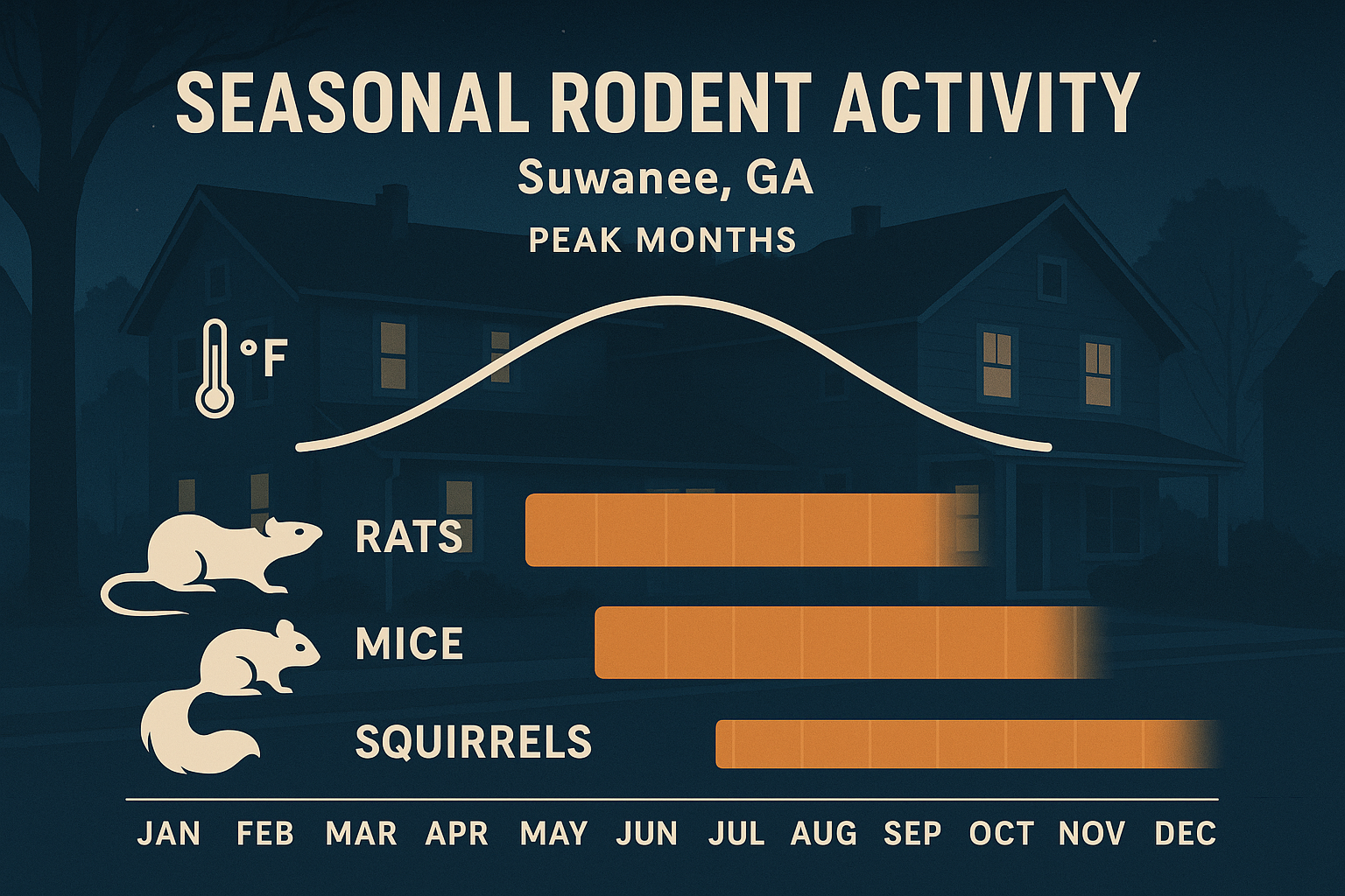 Seasonal rodent activity chart for Suwanee, GA