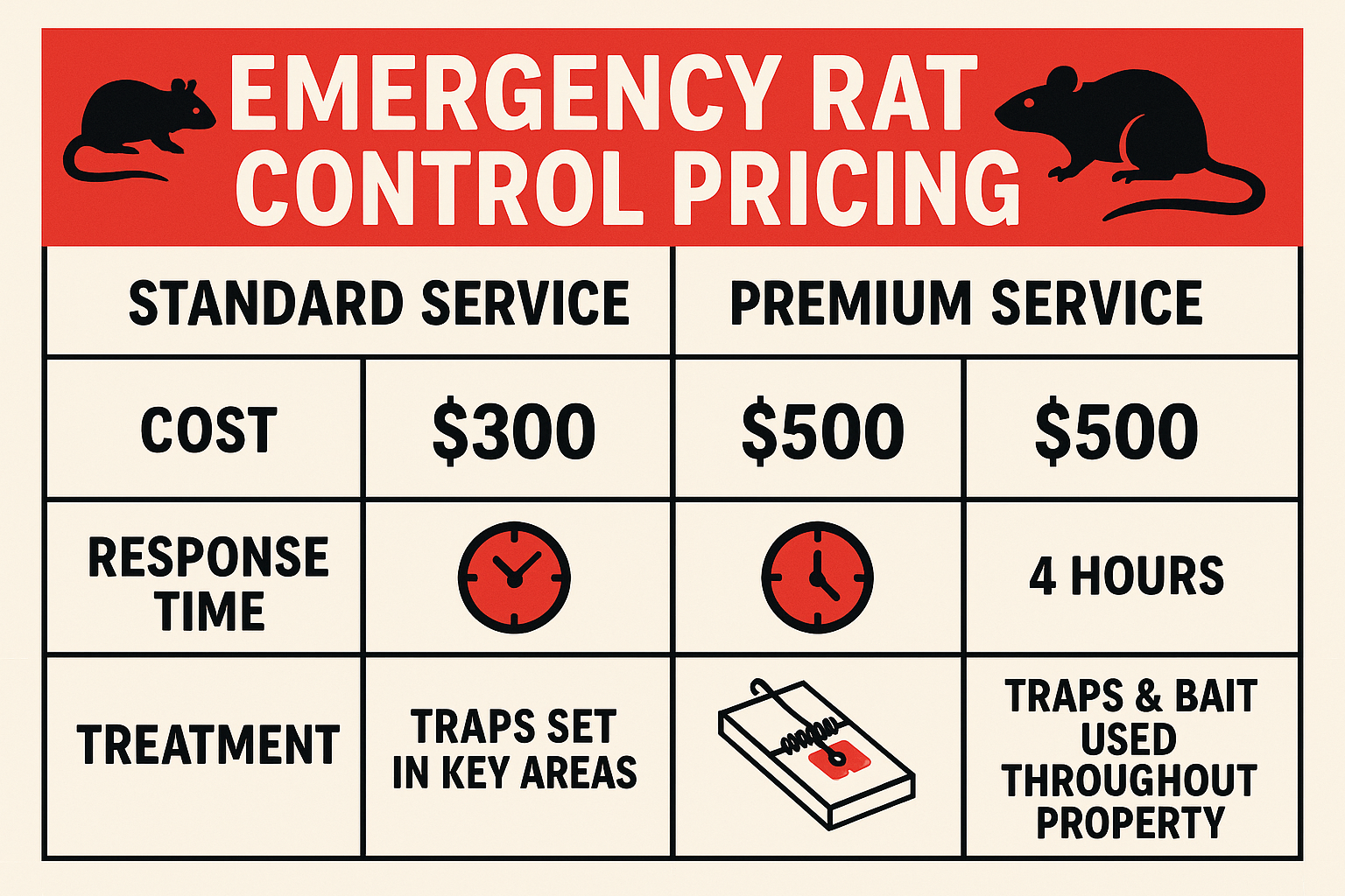 Infographic comparing standard and premium rat control services