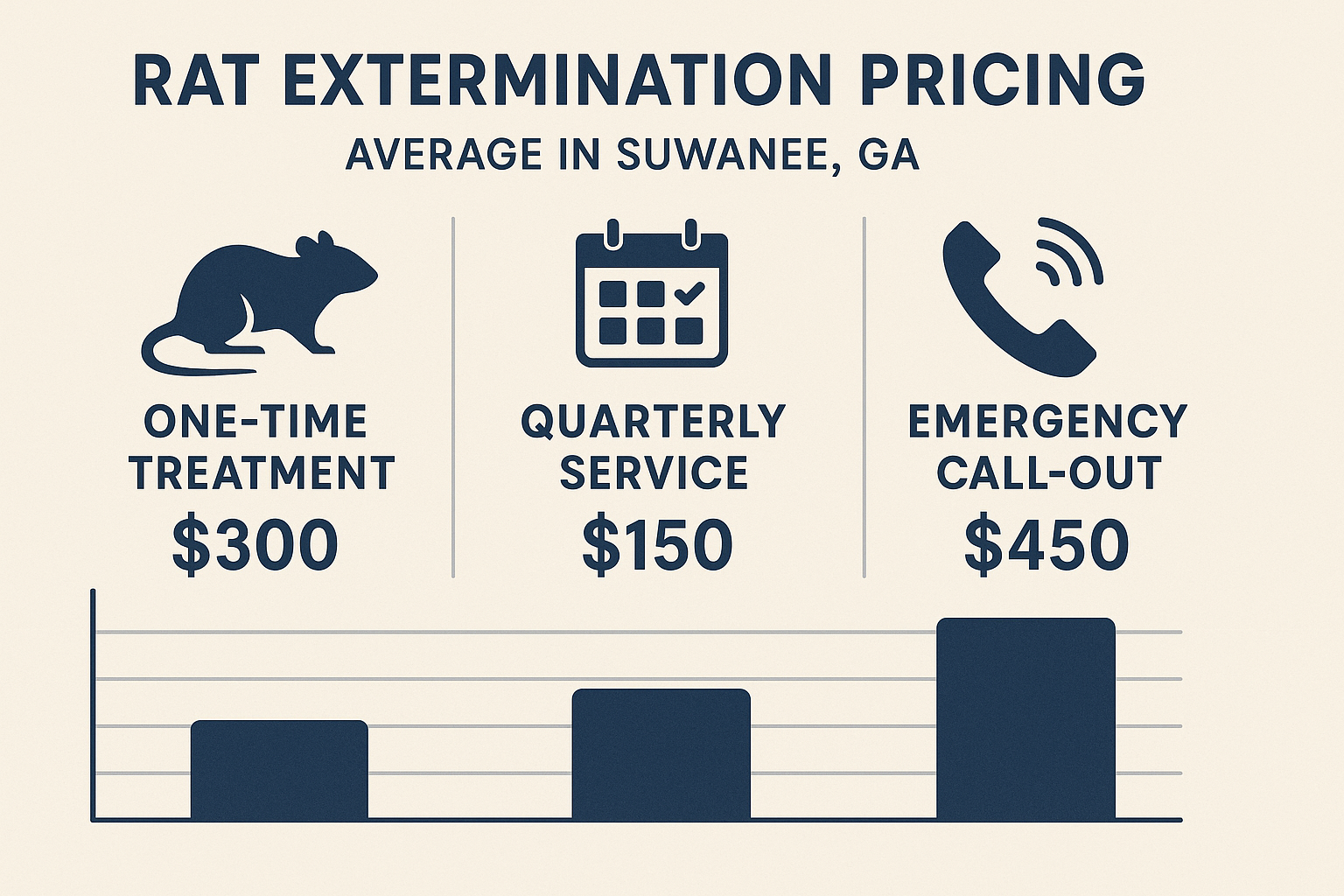 Infographic showing cost ranges for one-time extermination, quarterly monitoring, and emergency call‑outs in Suwanee, GA