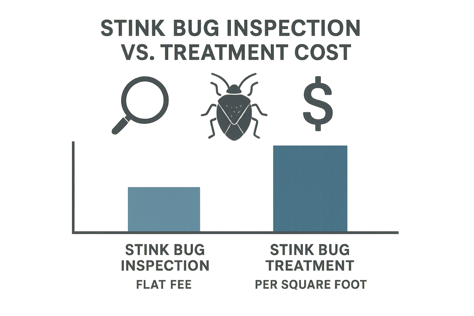 Infographic comparing flat‑fee inspection, hourly treatment, and per‑square‑foot pricing for stink‑bug control