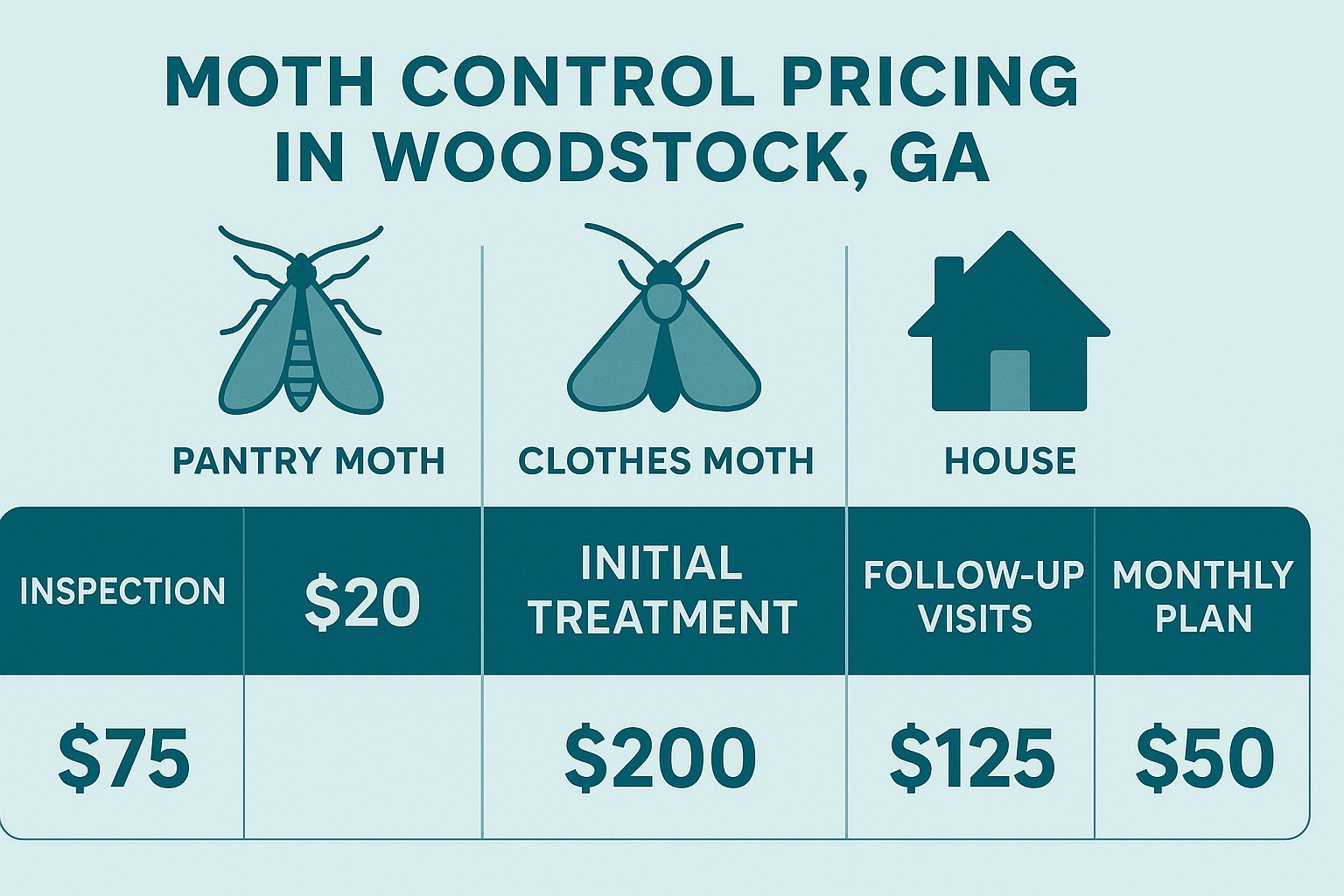 Moth control cost infographic for Woodstock, GA