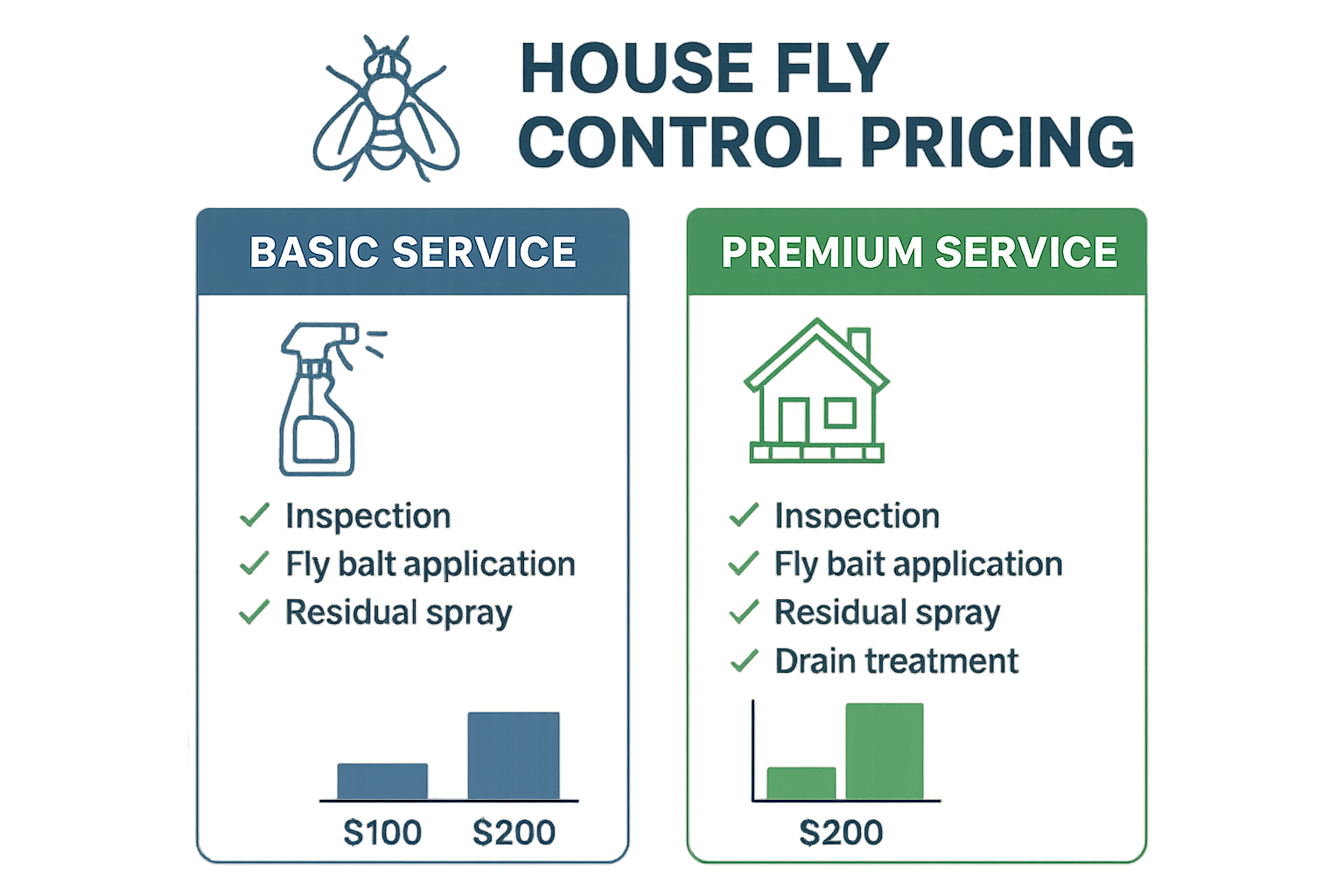 Pricing comparison chart showing Basic vs Premium fly control services