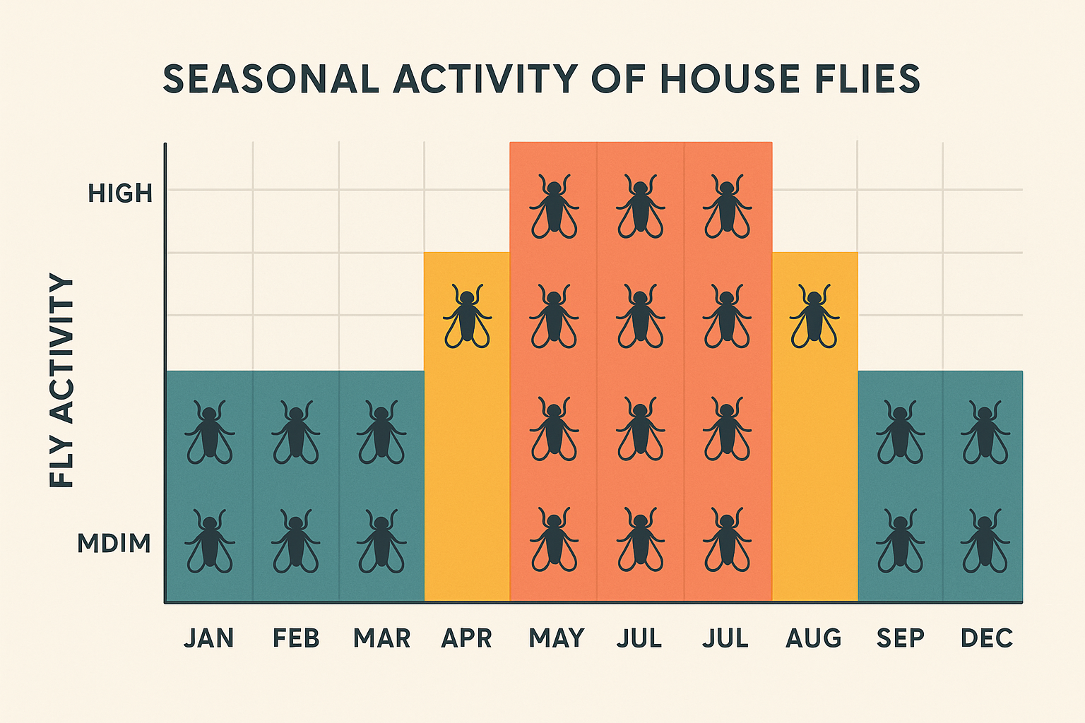 Seasonal activity chart for house flies in Suwanee, Georgia