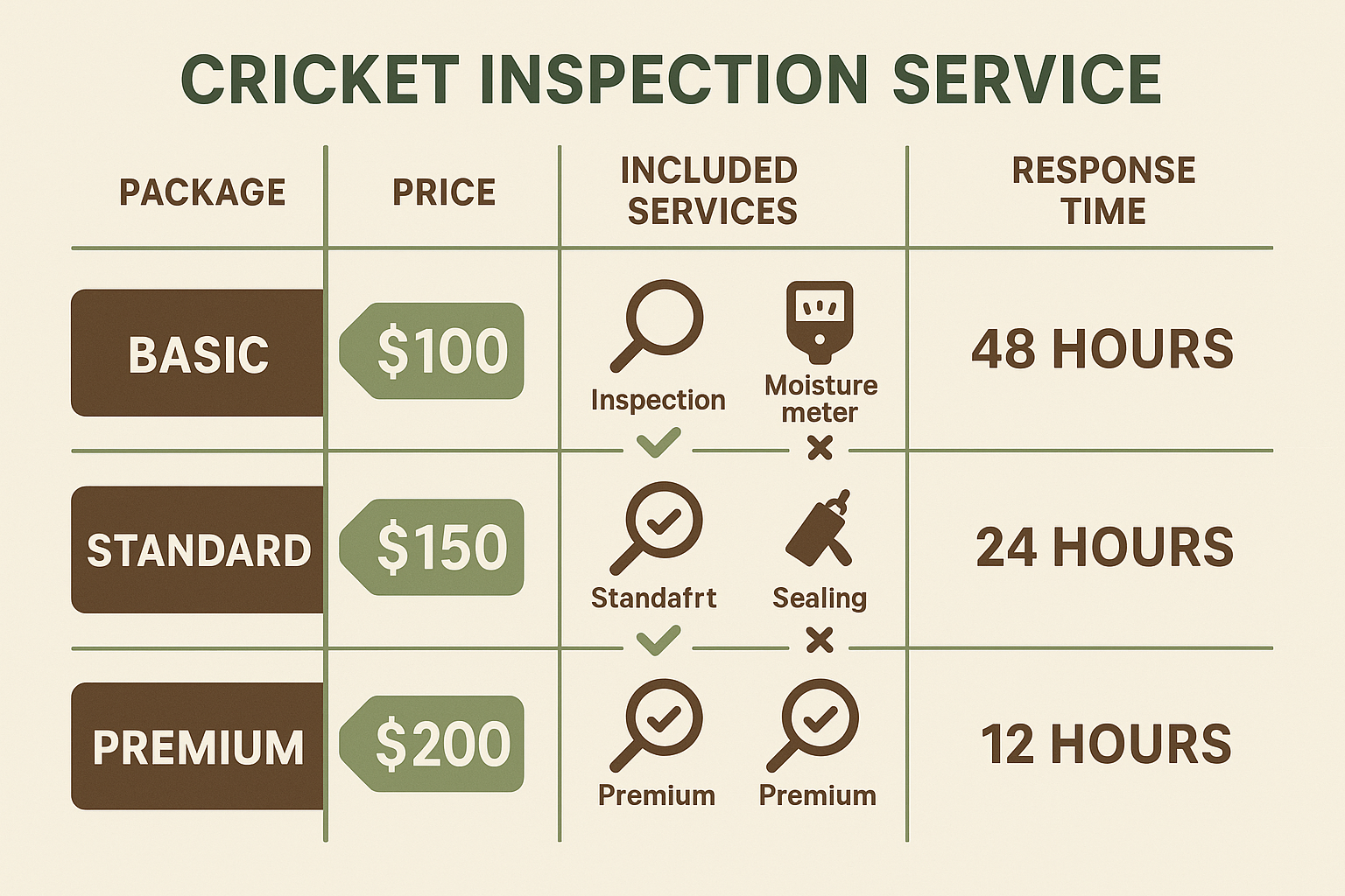 Comparison of cricket inspection packages