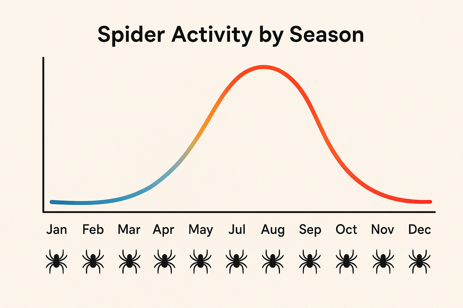Seasonal spider activity chart showing peak months and low‑activity periods