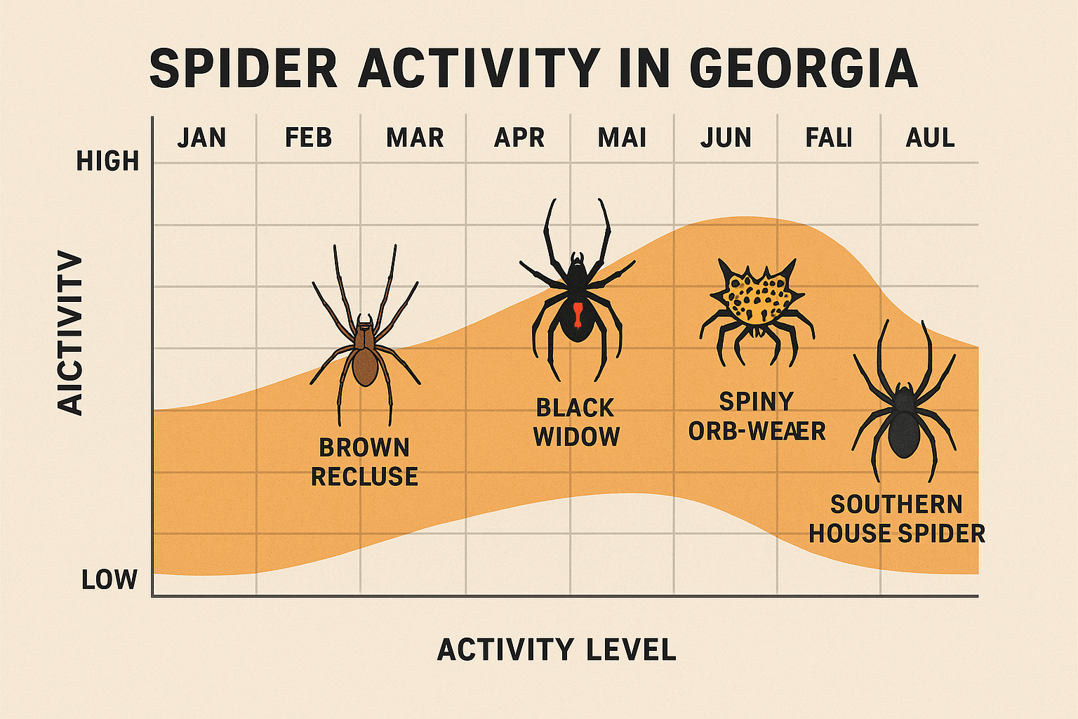 Seasonal spider activity chart for Georgia