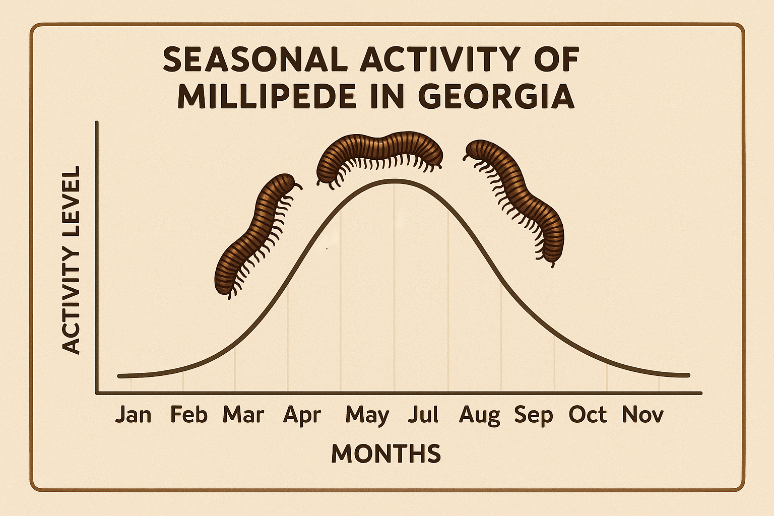 Seasonal activity chart for millipedes in Georgia