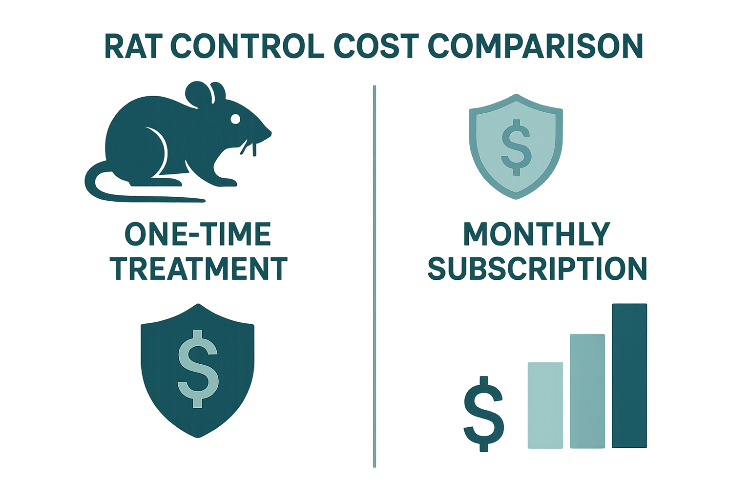 Infographic comparing one‑time rat control costs with subscription plans, highlighting coverage and long‑term savings