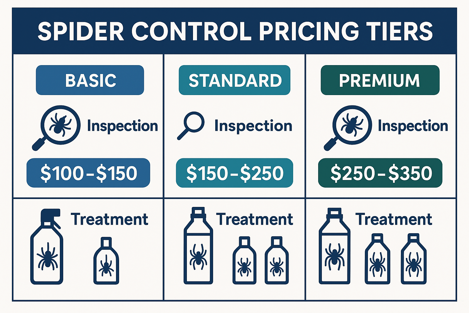 Spider control pricing tiers: Basic, Standard, Premium