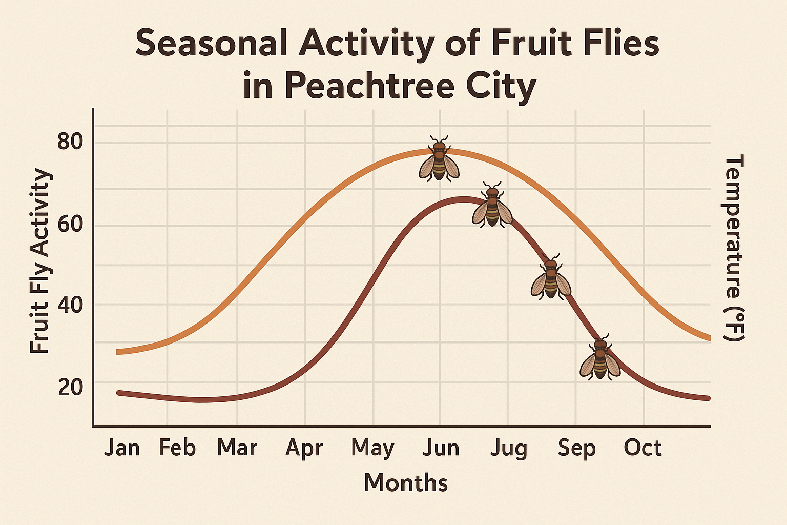Seasonal fruit fly activity line chart for Peachtree City