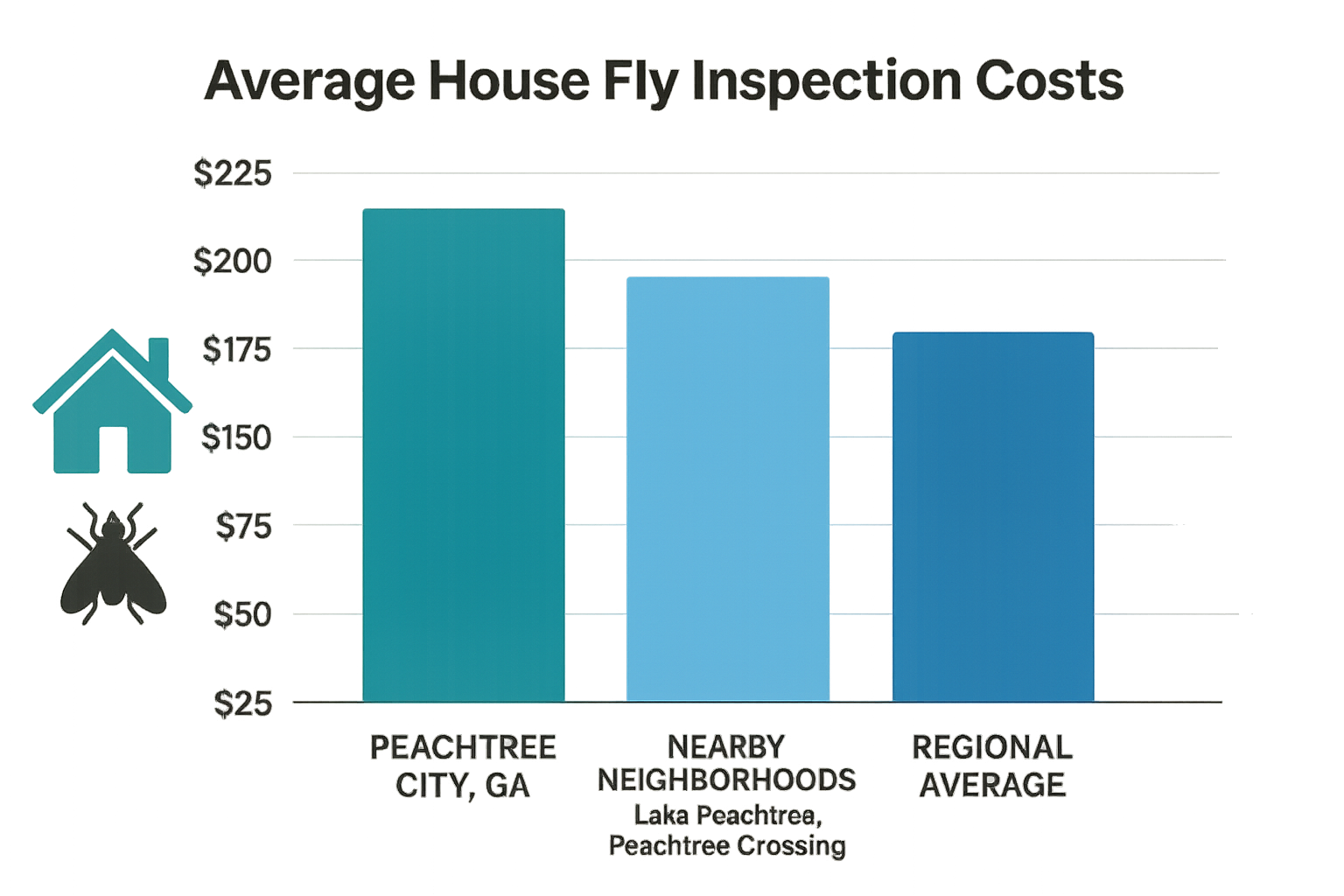 Bar chart comparing average house fly inspection costs in Peachtree City and nearby neighborhoods