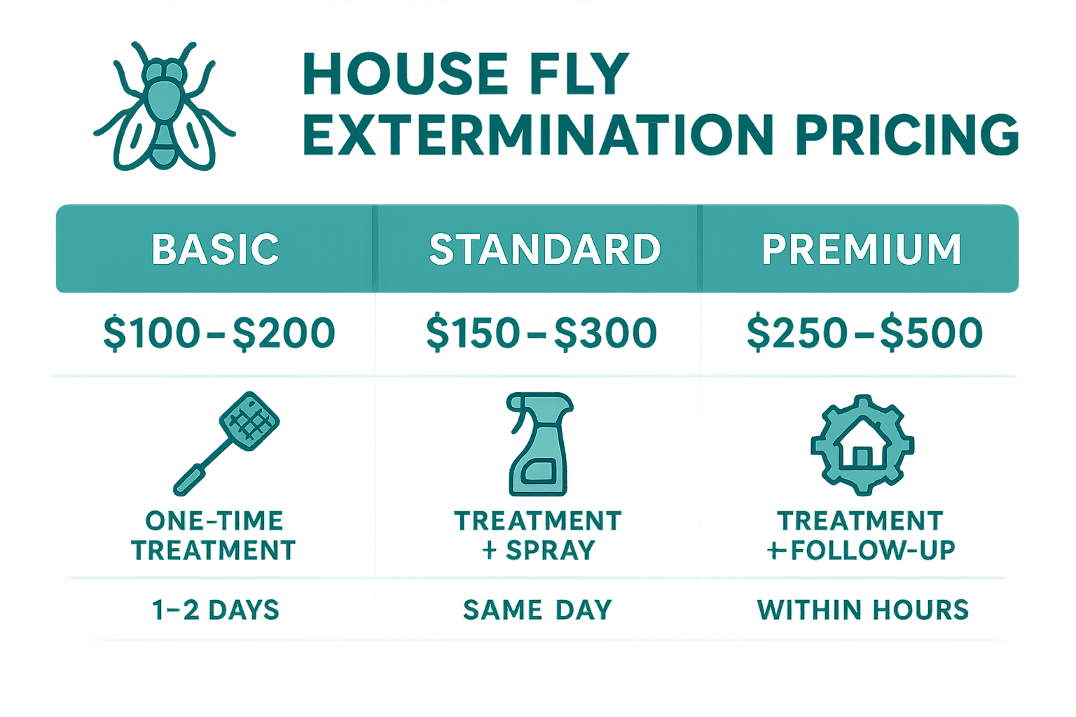 Infographic showing professional fly control pricing tiers