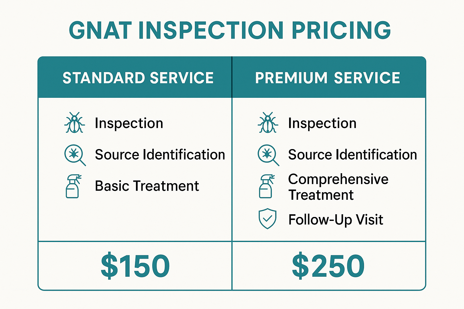 Side‑by‑side pricing comparison of standard vs. premium gnat inspection services