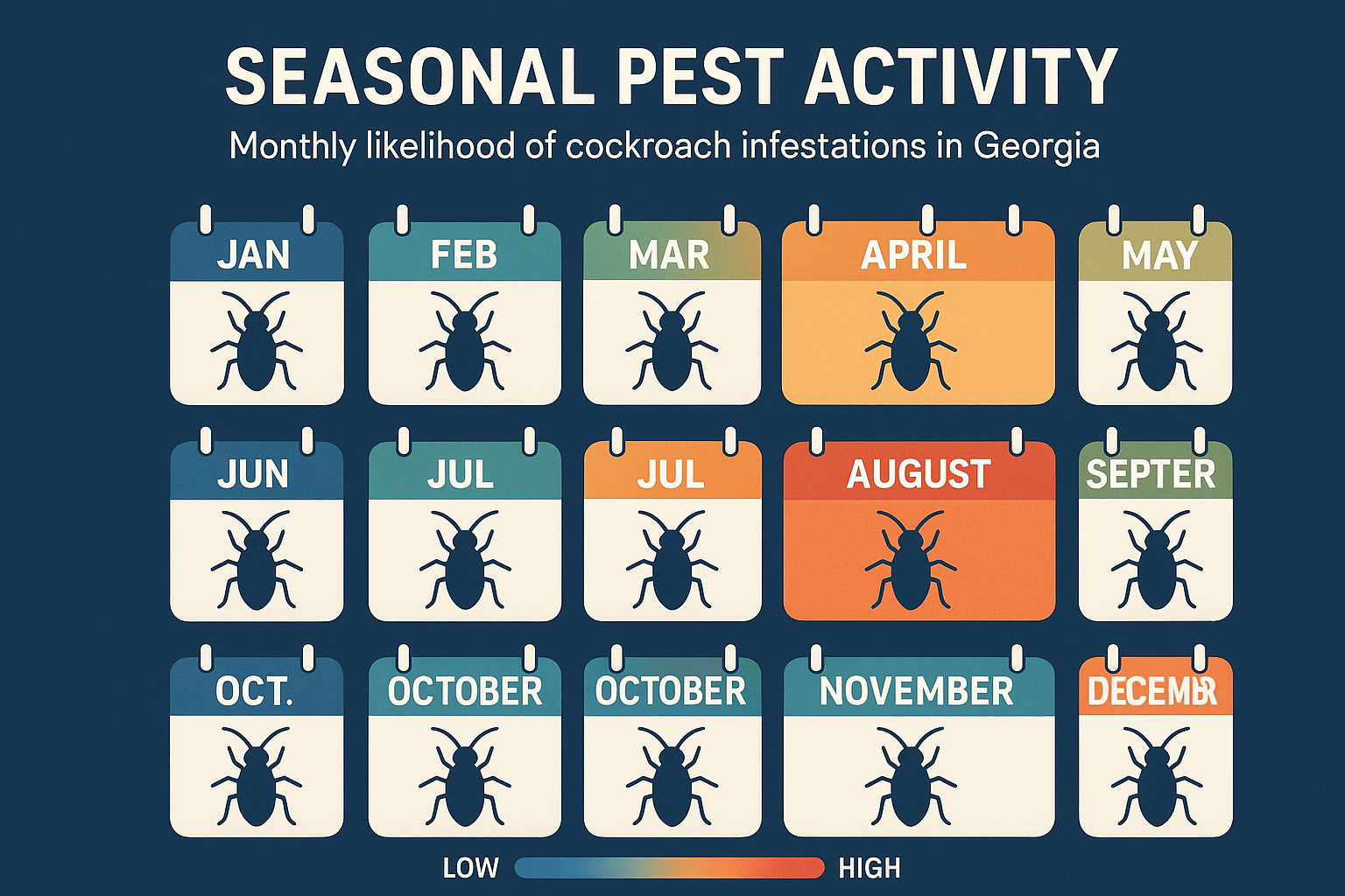 Seasonal cockroach activity chart for Georgia