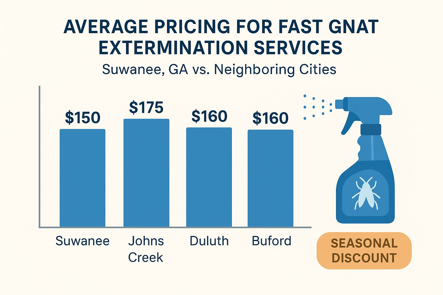 Bar chart comparing gnat extermination costs in Suwanee, Duluth, Norcross, and Lawrenceville