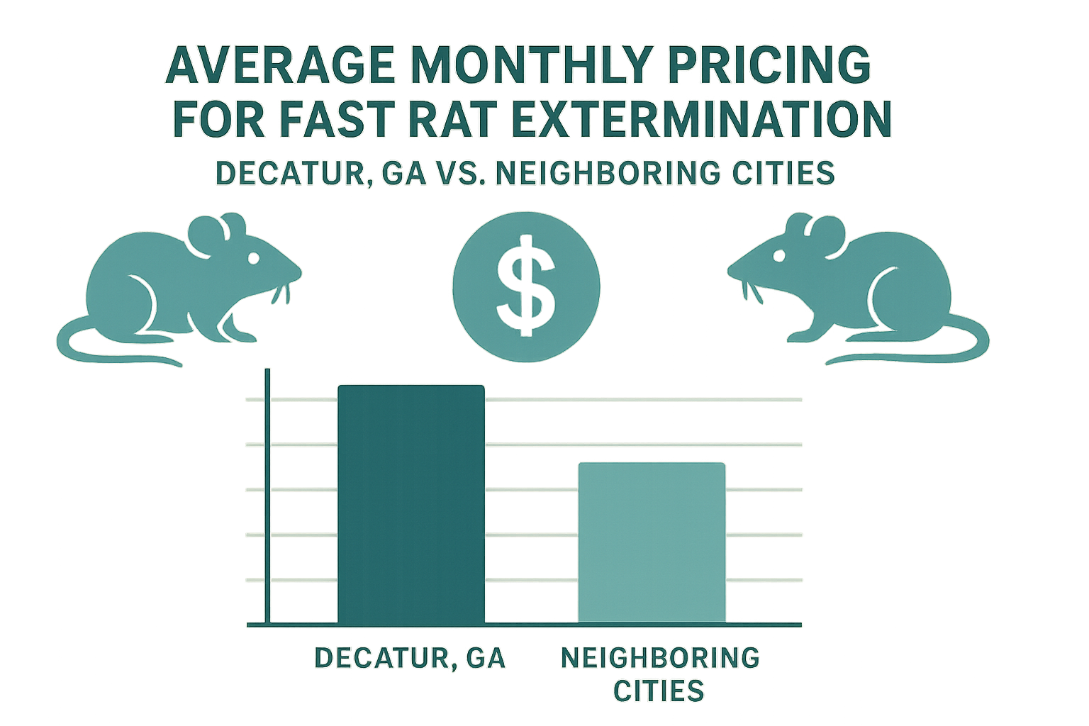 Pricing infographic comparing rat extermination costs in Decatur and surrounding cities