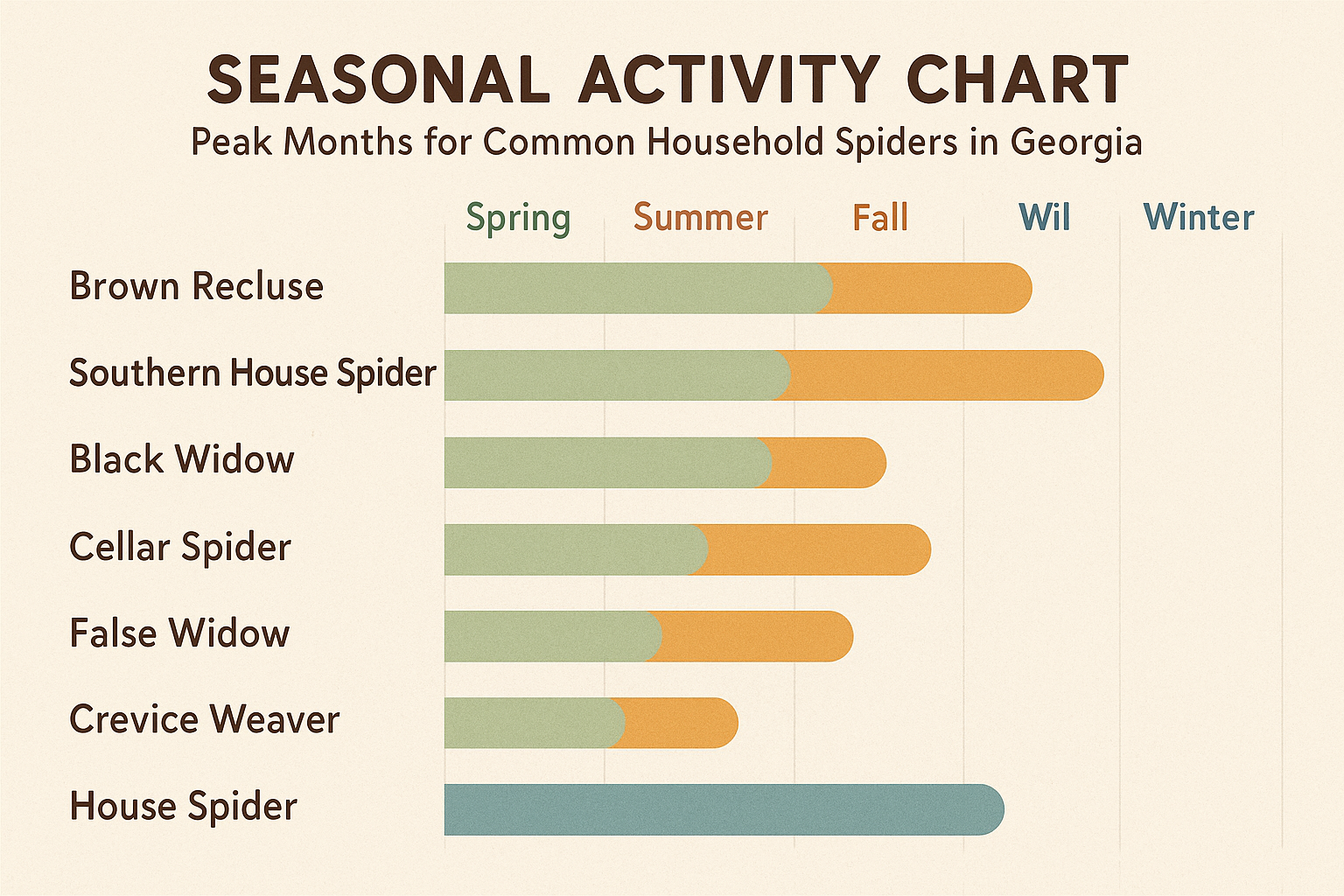 Seasonal spider activity chart for Georgia, showing peak months for different species