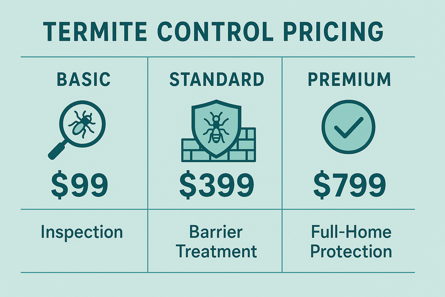 Termite control pricing tiers infographic