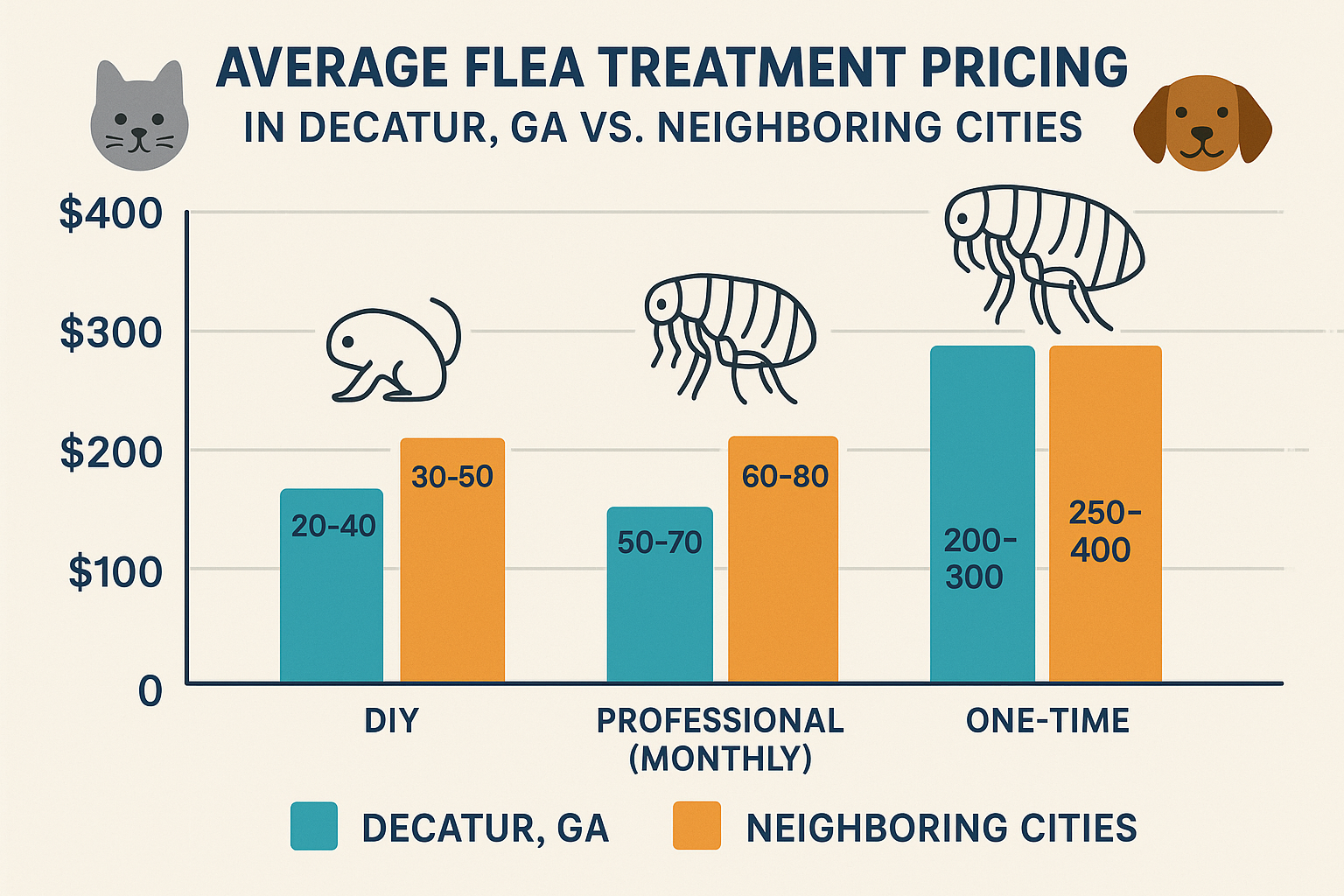 Fast Flea Exterminator in Decatur, GA: Quick Relief for Your Home 4 Infographic comparing flea treatment costs in Decatur, GA and neighboring cities