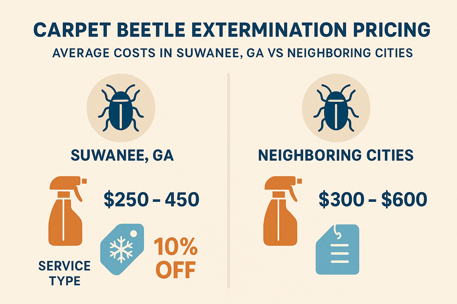 Carpet beetle extermination pricing comparison in Suwanee and nearby cities