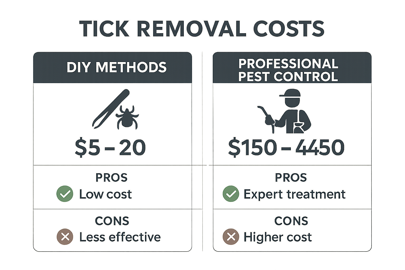 Infographic comparing DIY tick control costs with professional treatment pricing