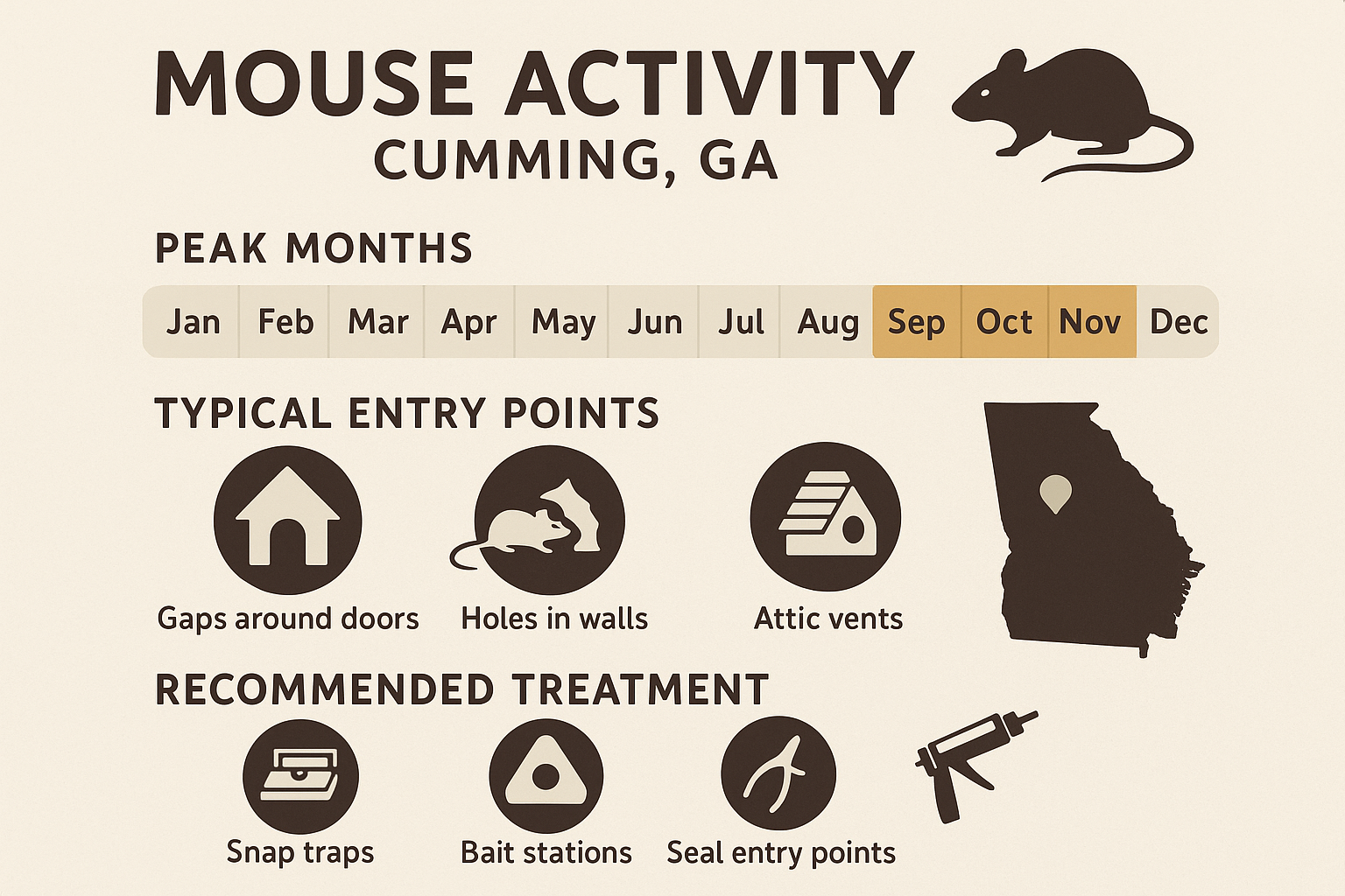 How much does mouse control cost in Cumming, Georgia? 4 Seasonal mouse activity chart for Cumming, GA