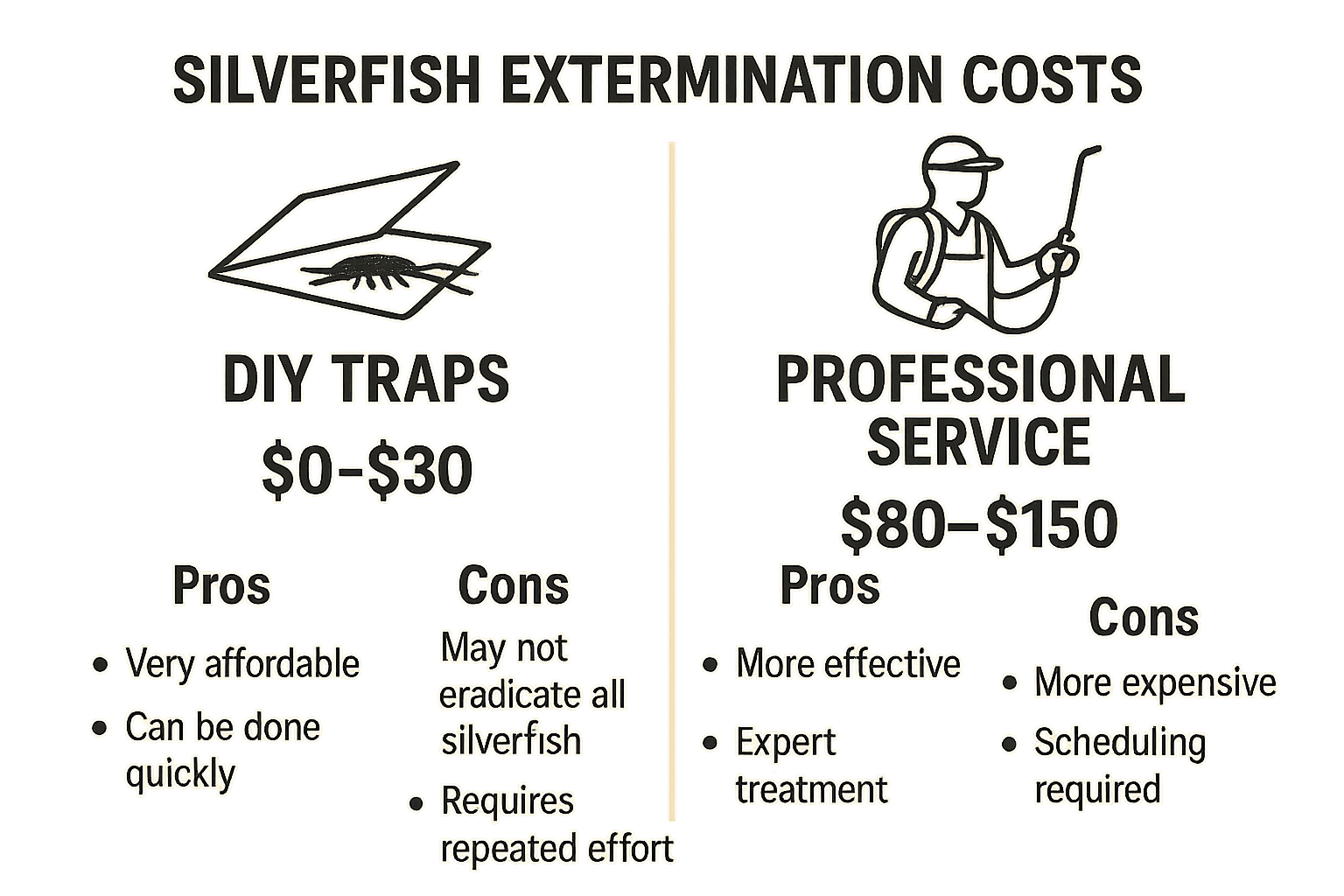 DIY vs. professional silverfish treatment cost and benefits infographic