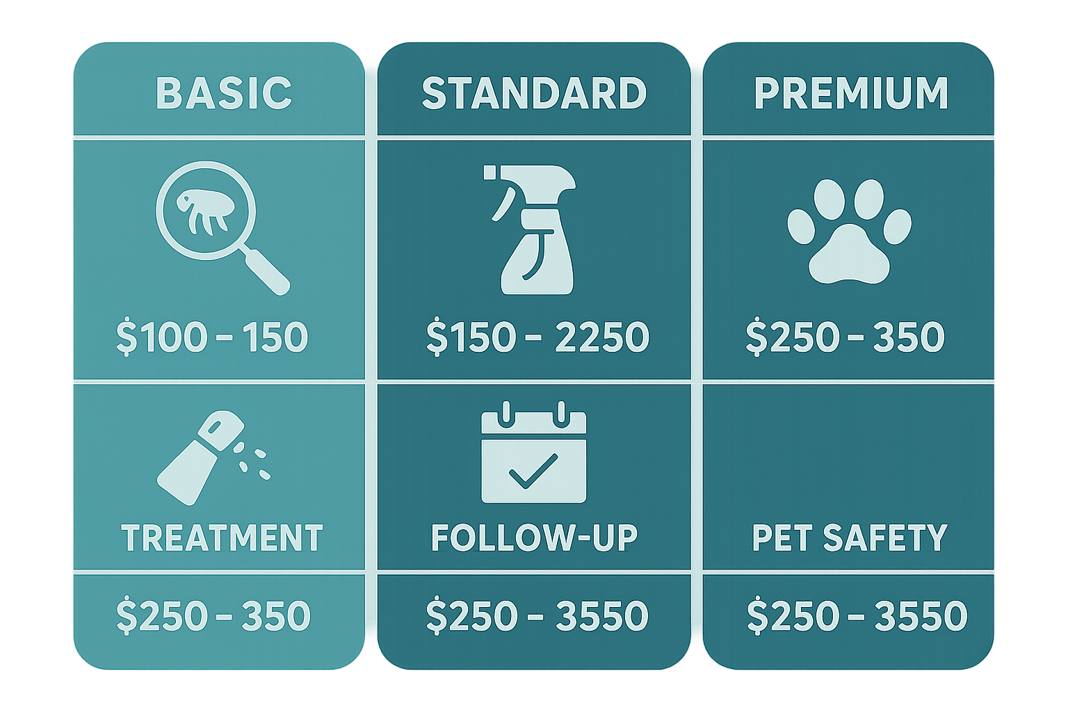 Infographic showing pricing tiers for professional flea control in Cumming, GA