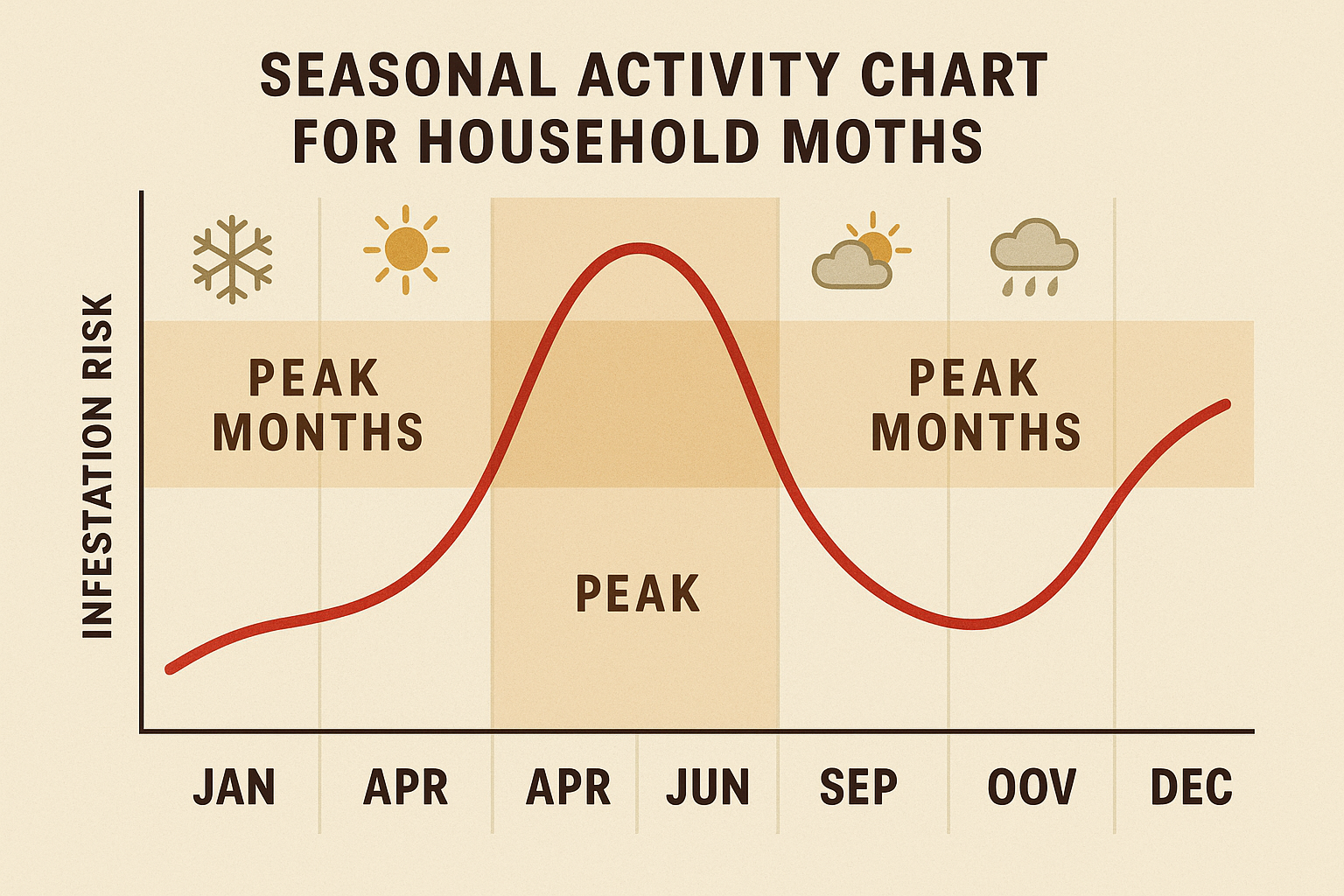 Seasonal moth activity chart highlighting high‑risk months in Druid Hills, GA