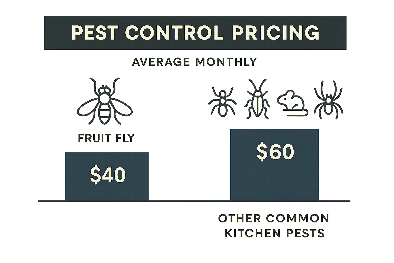 Infographic showing average monthly pricing for fruit‑fly, cockroach, ant, and pantry pest treatments