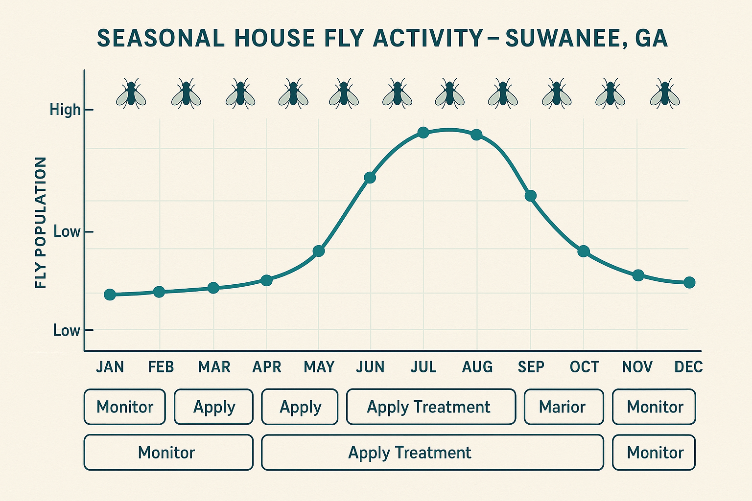 House Fly Inspection in Suwanee, Georgia: What to Expect and When to Call a Pro 3 Monthly house fly population trends for Suwanee, GA