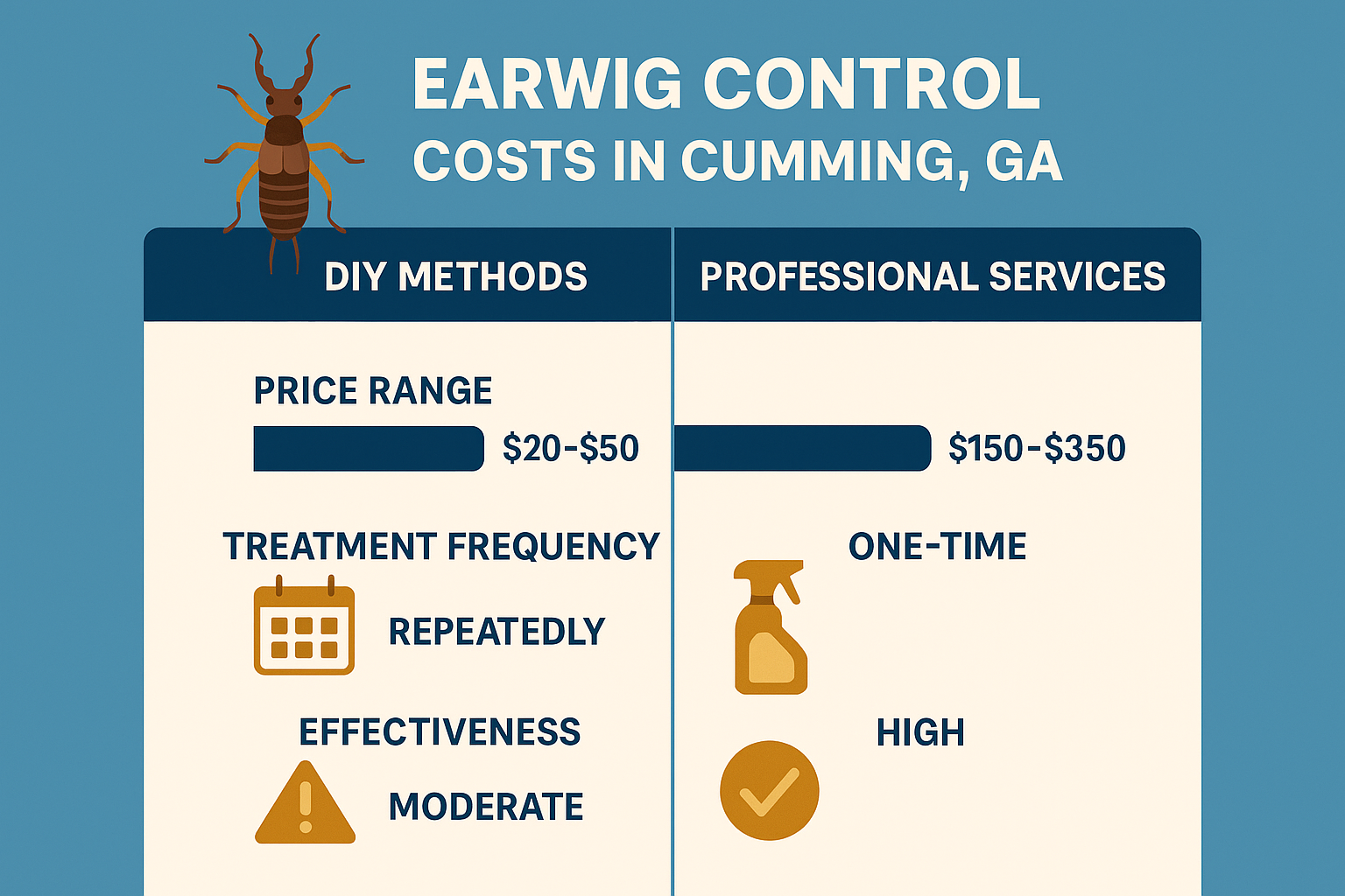 DIY vs. professional earwig control cost, frequency, and efficacy comparison for Cumming, GA homeowners