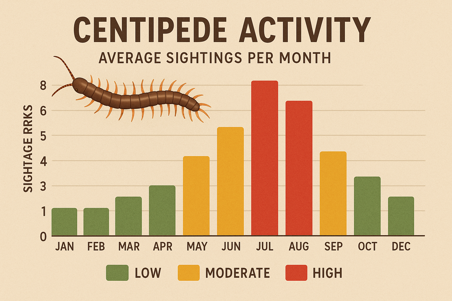 Seasonal centipede activity chart for Decatur, GA